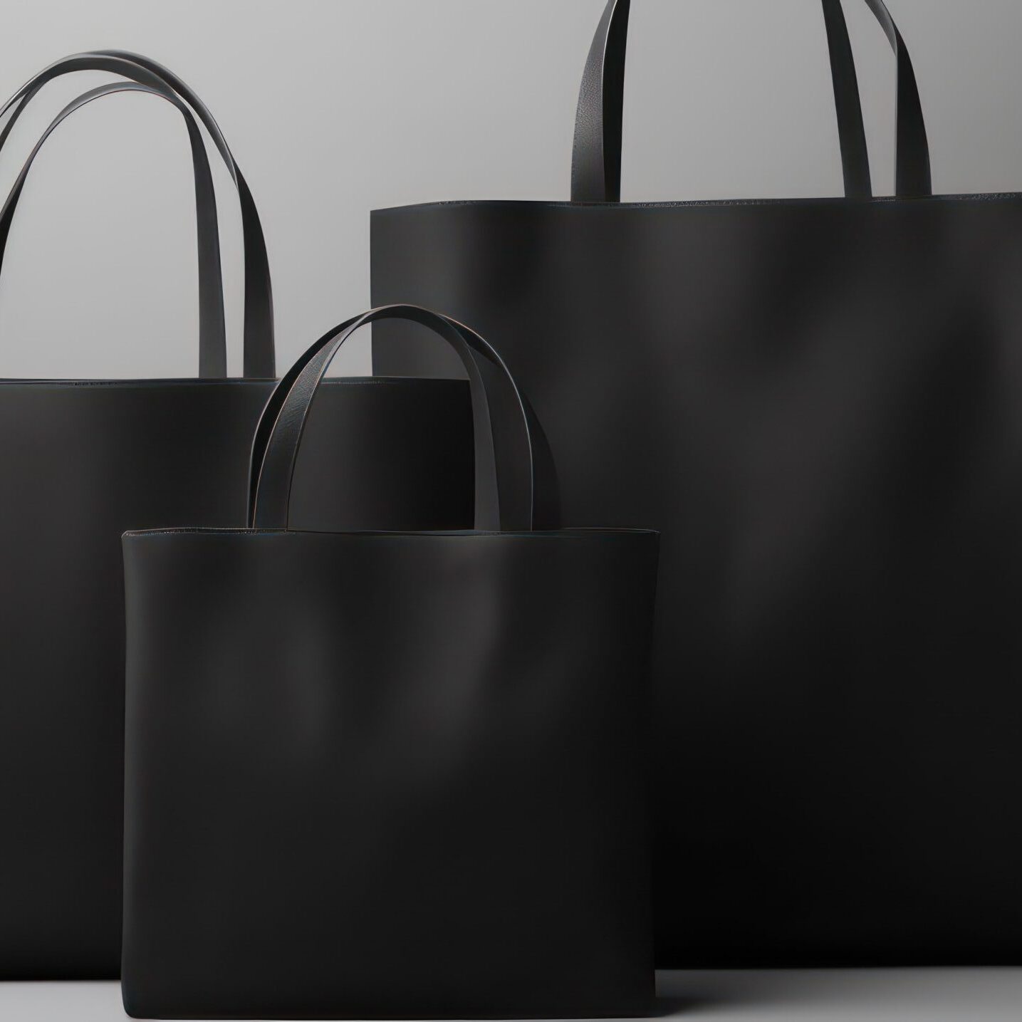 Black paper shopping bags mockup on grey background